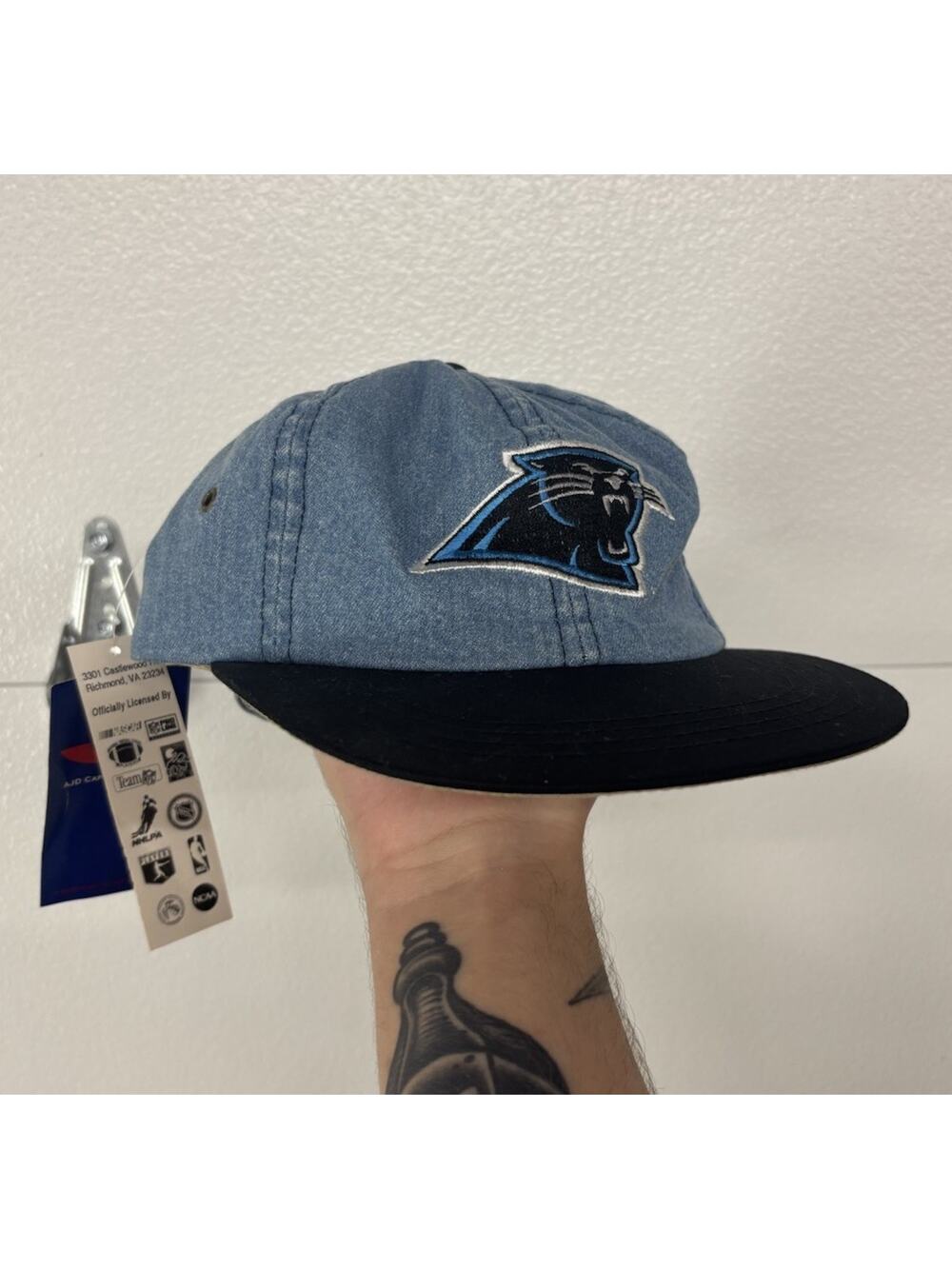 DEADSTOCK Vintage Hat Carolina Panthers Denim Pro Line 90s Strapback Rare
